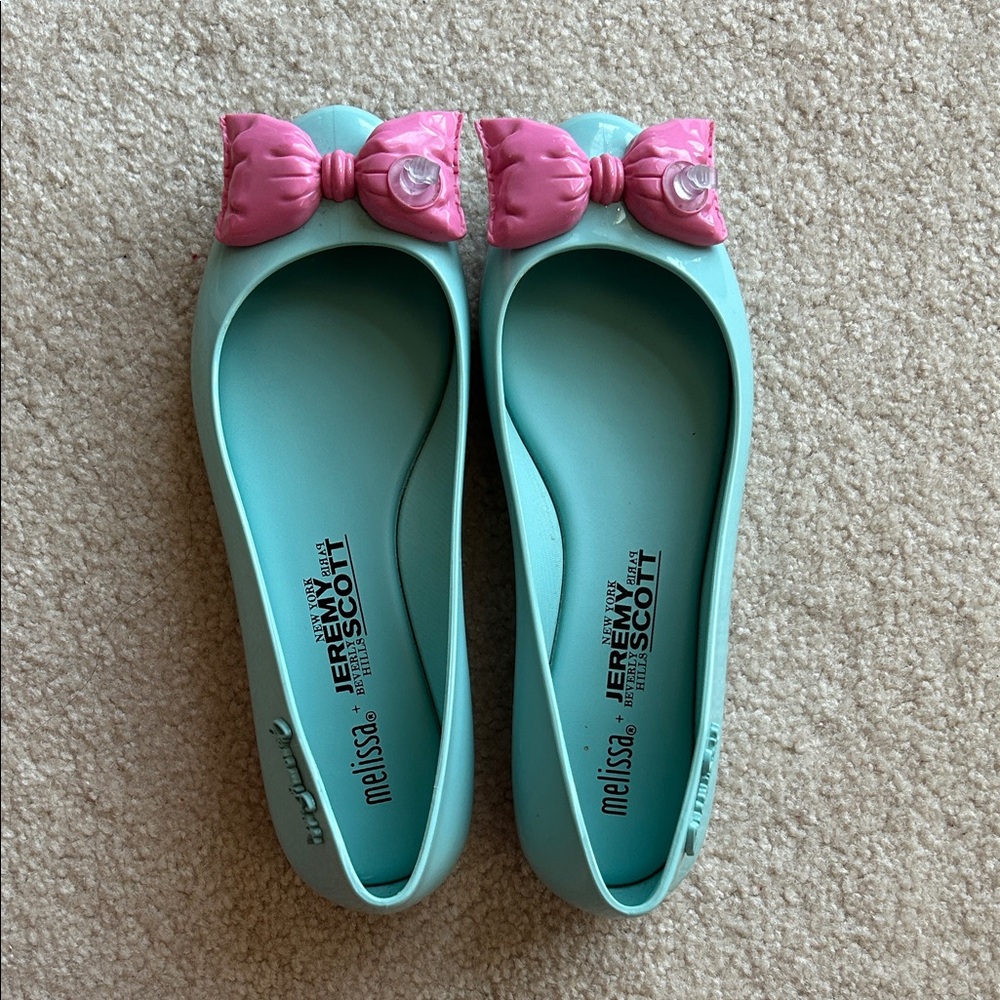 Melissa Aqua Flats with Pink Bow